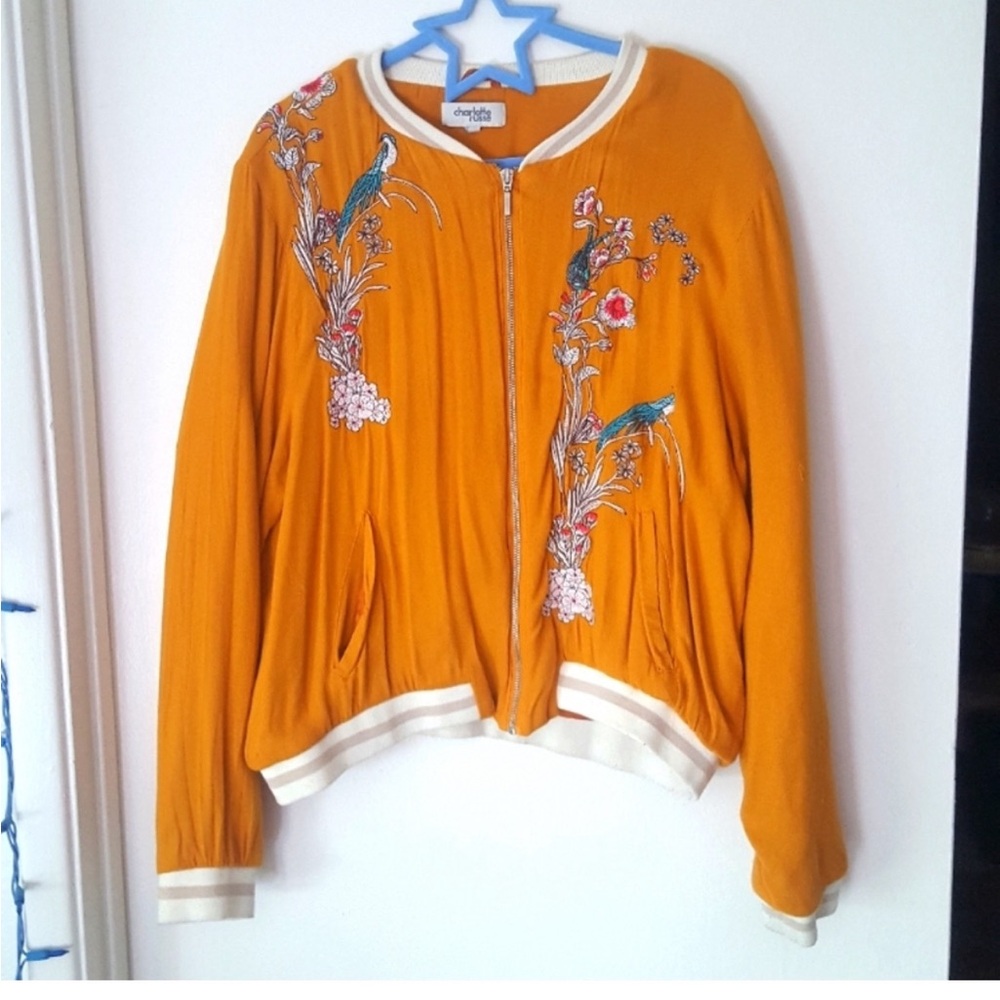 Marigold Bomber Floral Peacocks